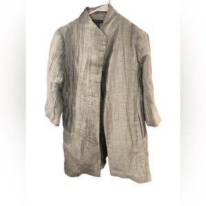 Eileen Fisher Jacket Womens‎ S Petite Gray Double Weave Crinkle Sheen Kimono